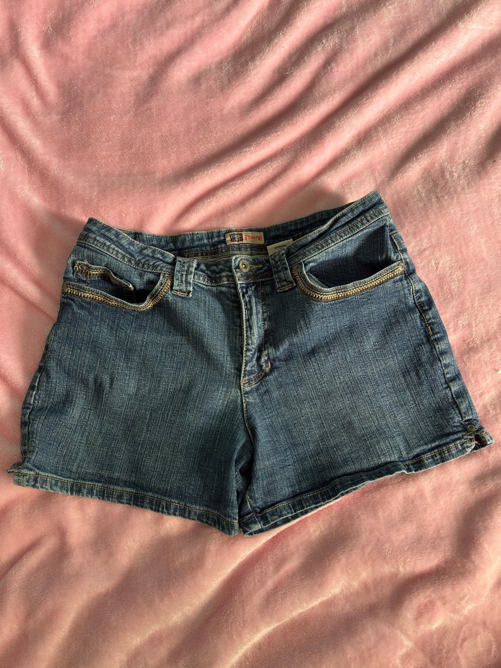 Vintage Faded Glory High Waisted Medium Wash Blue Jean Stretch Shorts Size 8
